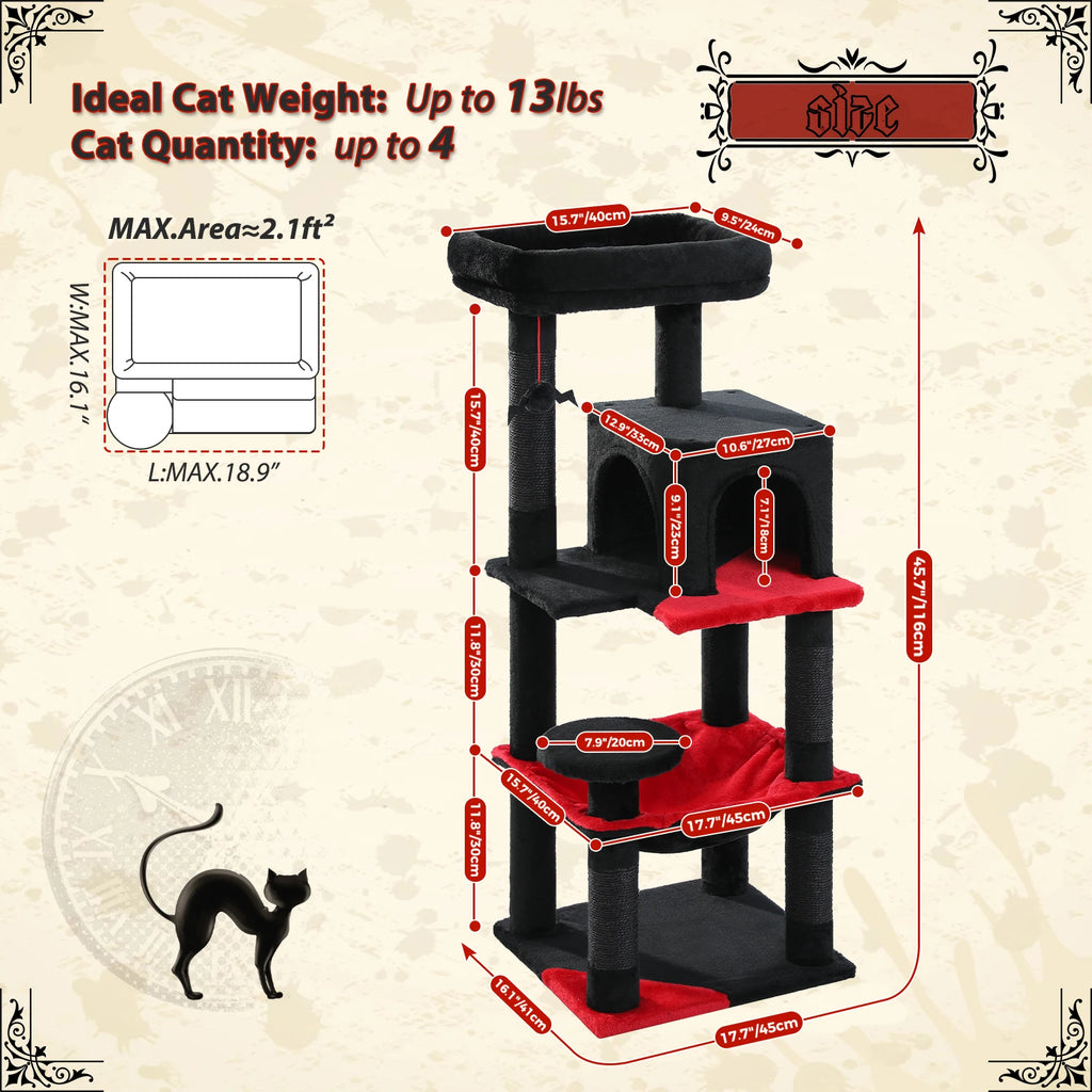 Gothic Cat Tree with Hammock & Condo