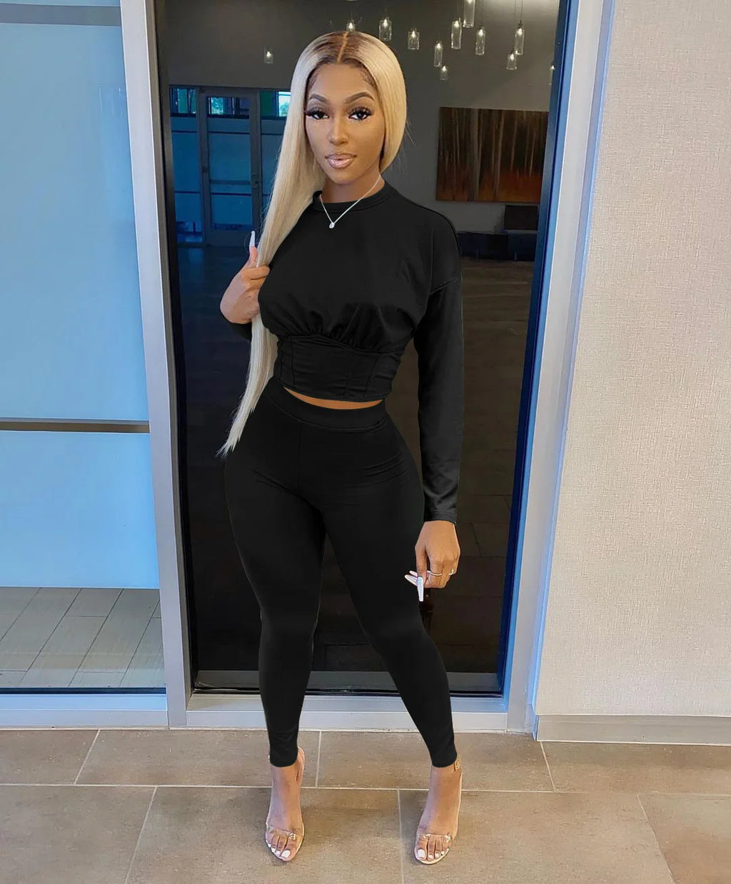 Women's Solid-Color Two-Piece Casual Outfit