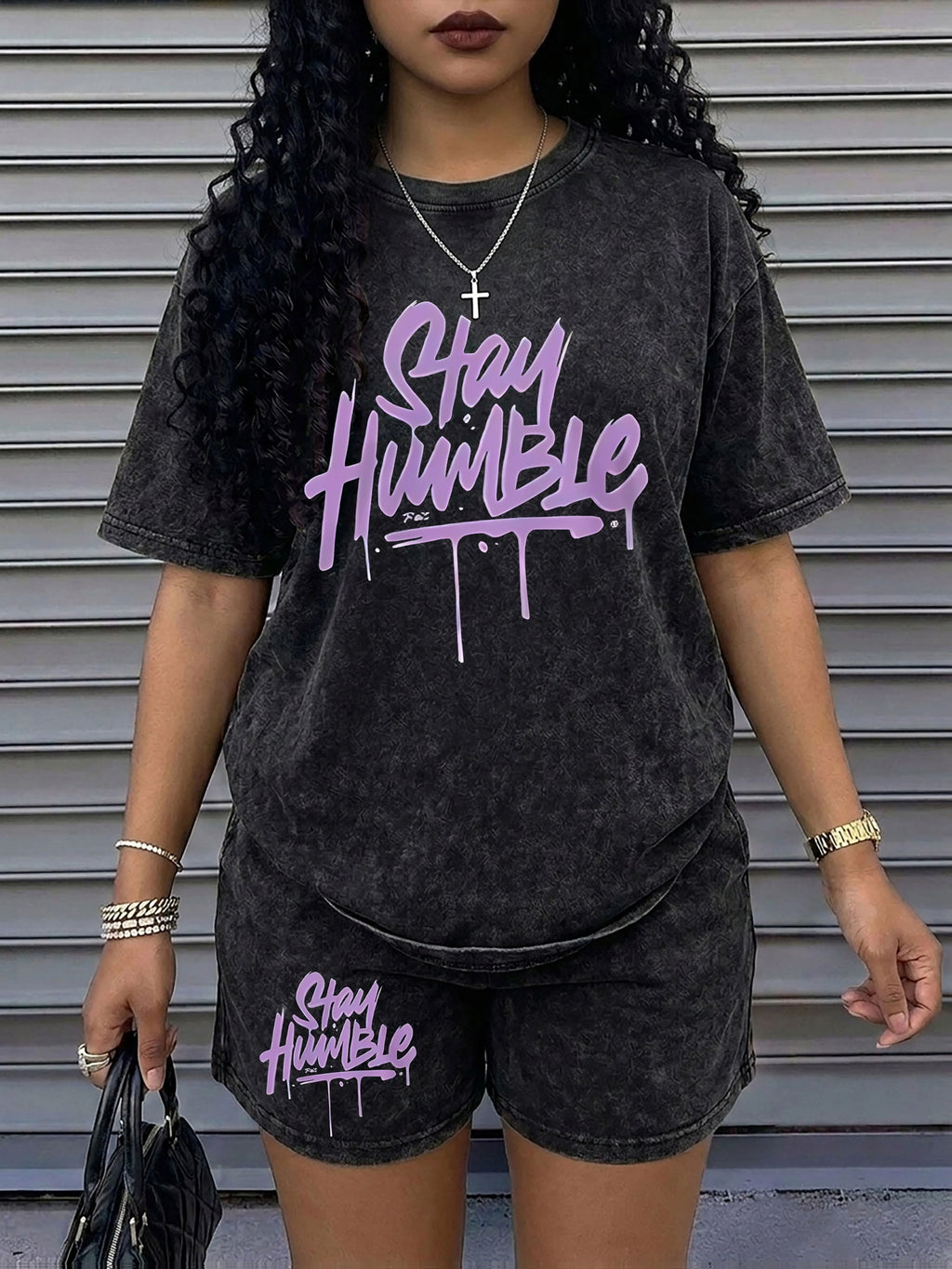 Women's Letter-Print Tee and Shorts Set