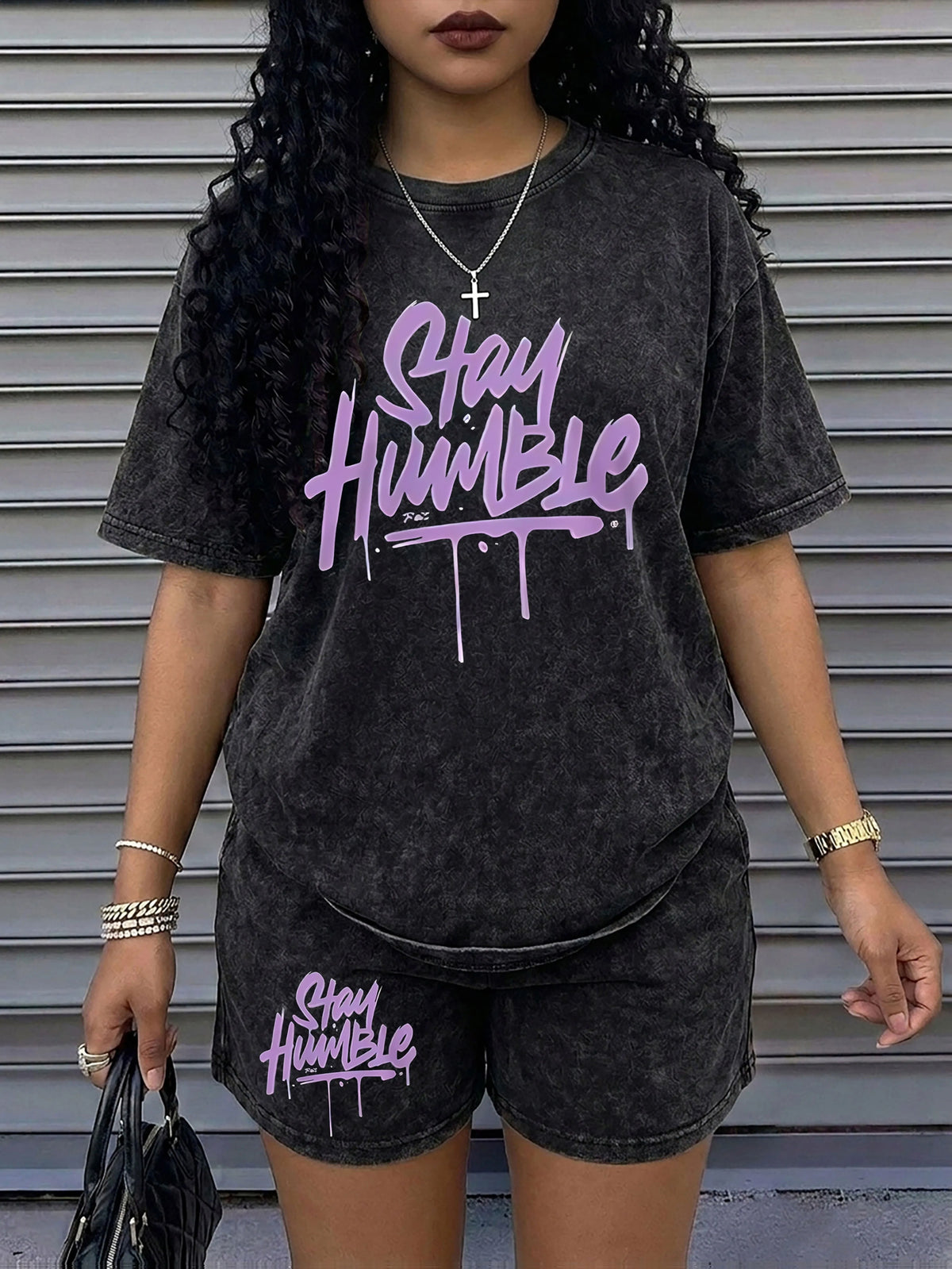 Women's Letter-Print Tee and Shorts Set