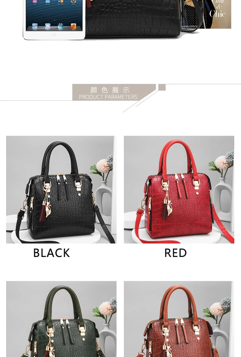 Women's Crocodile-Embossed PU Tote Bag