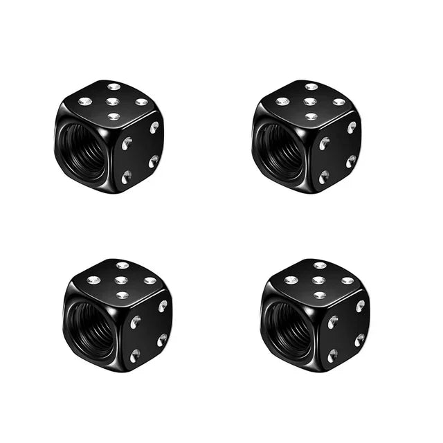 Dice-Style Aluminum Tire Valve Caps – Set of 4