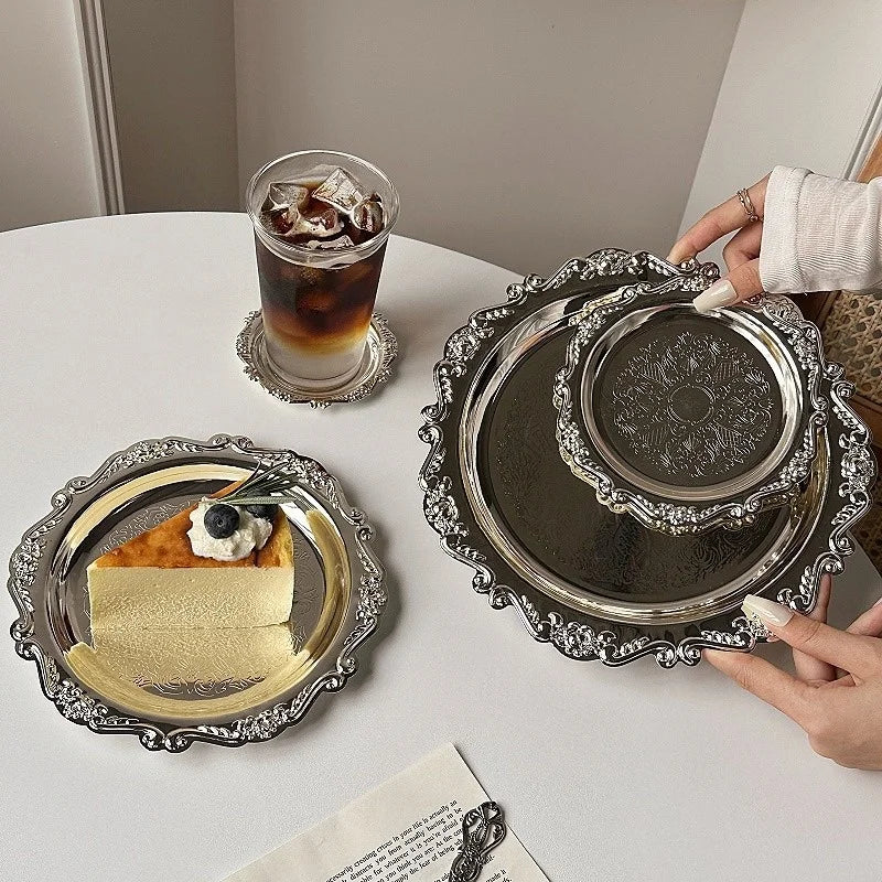 Vintage-Style Stainless Steel Dessert Plates