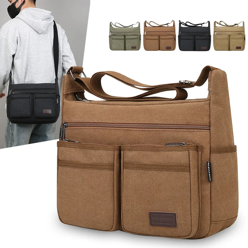 Canvas Crossbody Bag with Zipper Pockets