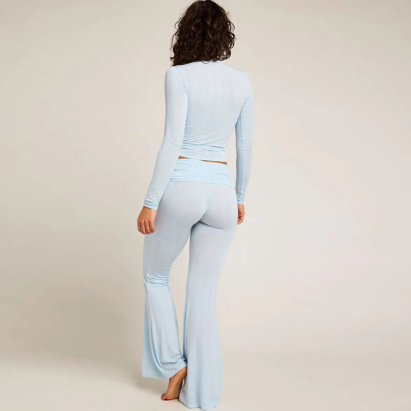 Women's Tie-Front Crop Top and Flared Pants Set