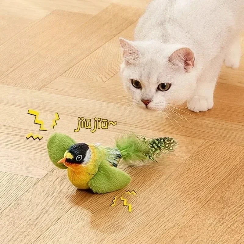 Wall-Mounted Sound-Activated Plush Bird Cat Toy