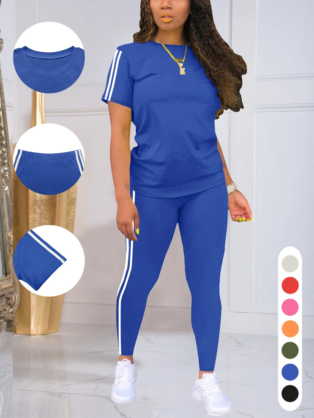 Side-Stripe Short-Sleeve Top & Pants Set