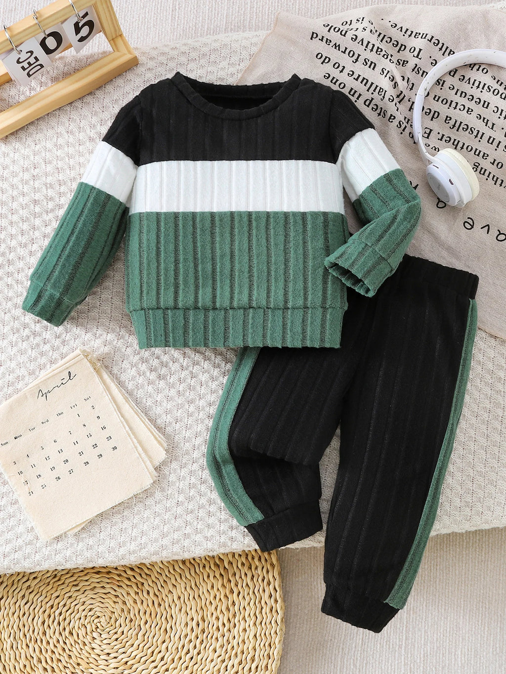 Baby Color-Block Striped Top and Jogger Set