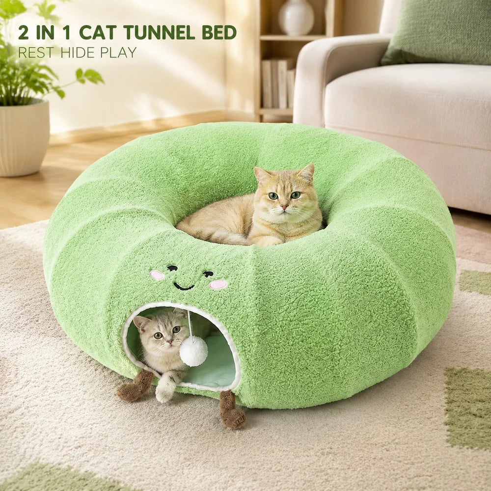 Convertible Plush Cat Tunnel & Donut Bed
