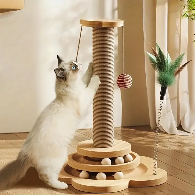 Wooden Cat Scratching Board with Rotating Platform