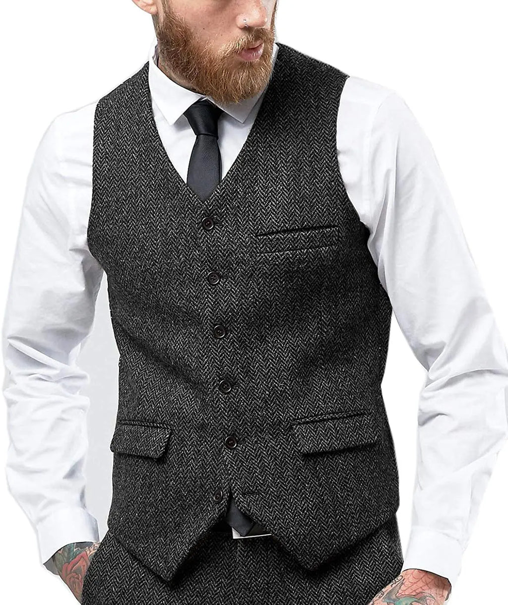 Men's Herringbone-Style Formal Suit Vest