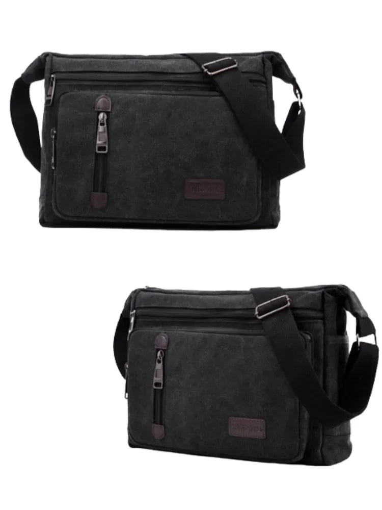 Unisex Canvas Multi-Pocket Crossbody Satchel