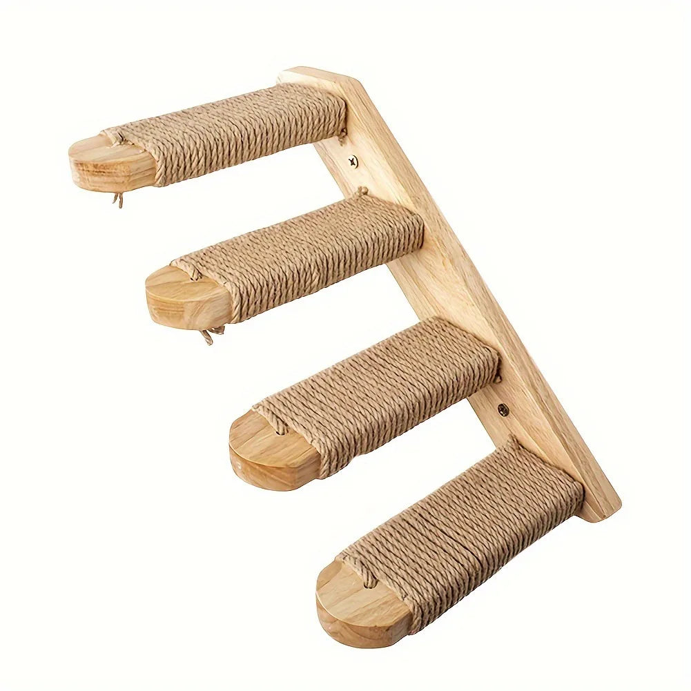 Wall-Mounted Wooden Cat Climbing Stairs