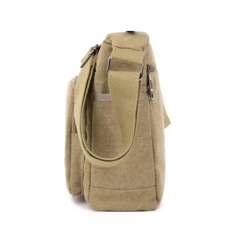 Unisex Canvas Multi-Pocket Crossbody Satchel