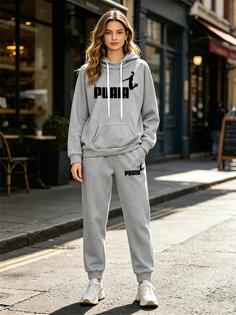 Women's Printed Hoodie and Drawstring Pants Set