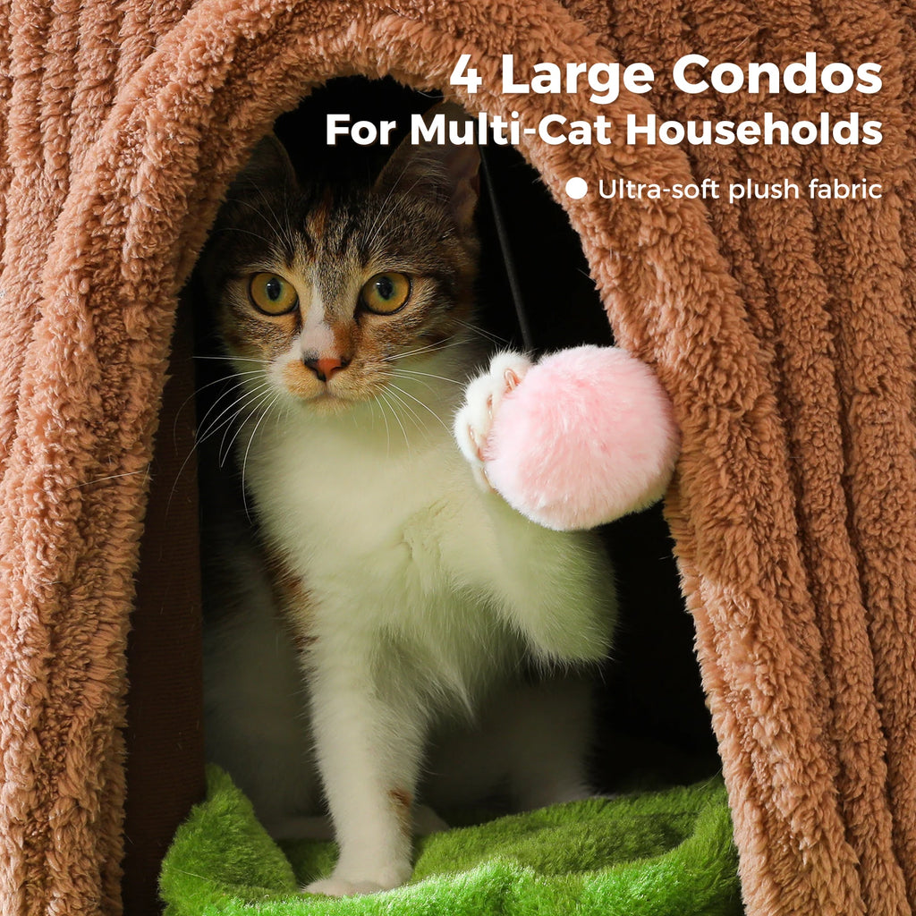 Large Cat Tree with Multiple Condos & Flower Bed