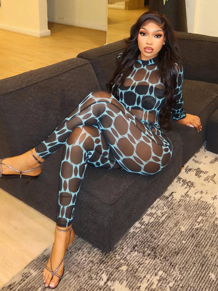 Women's Mesh-Detail Bodysuit and Skinny Pants Set