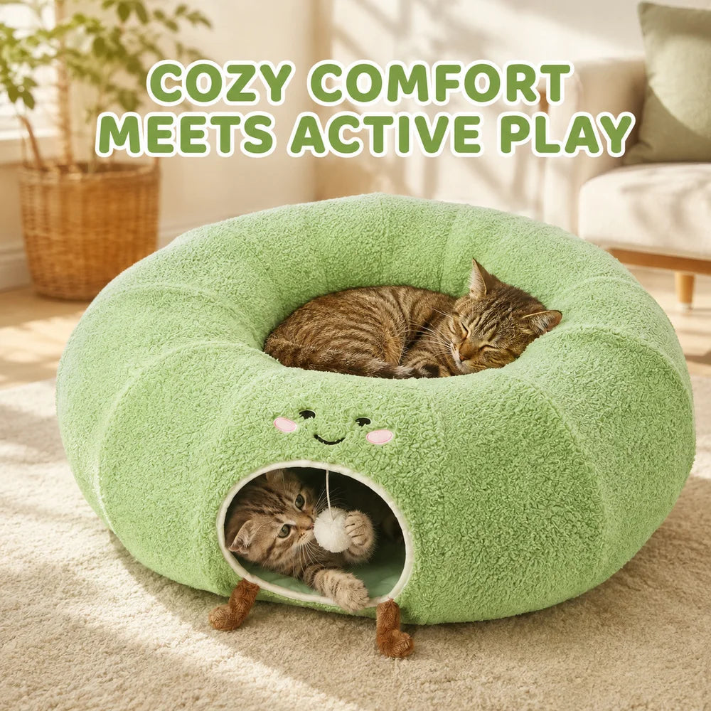 Convertible Plush Cat Tunnel & Donut Bed