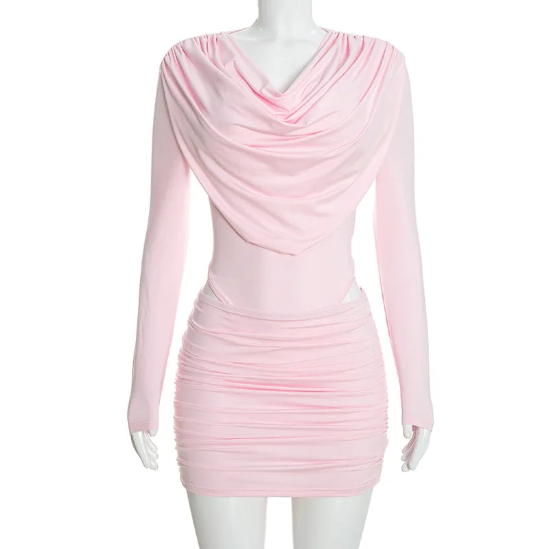 Nsauye Long-Sleeve Bodysuit & Mini Skirt Set