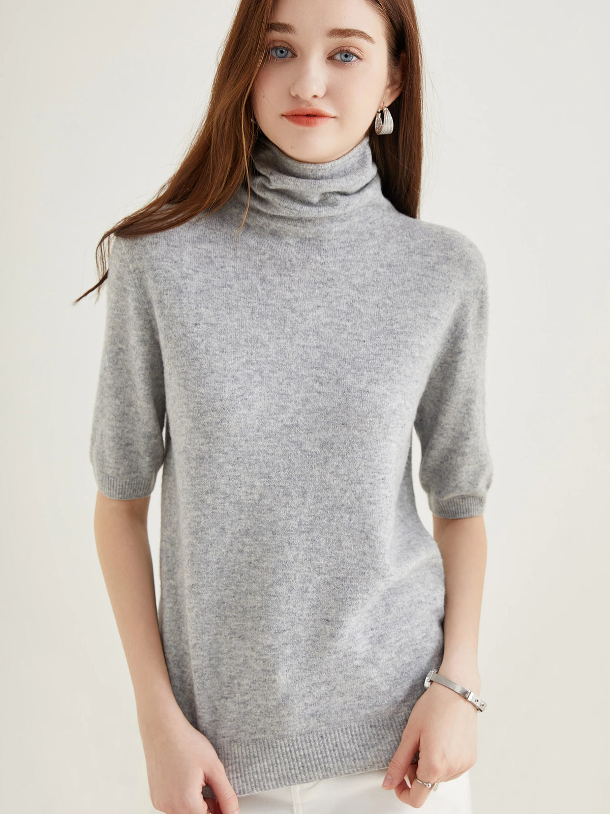 Women's Knit Tops Short Sleeve Fashion Women Sweaters New 100% Merino Wool Knitwears Vintage Sweater Turtleneck Pullover Clothes Dsers