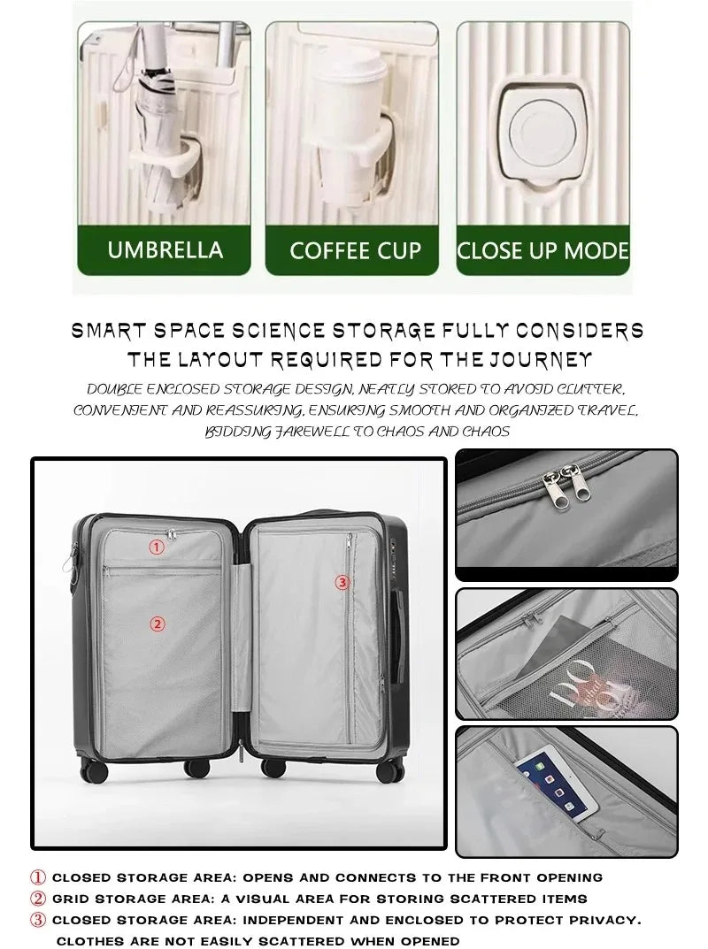 BunnyFly 20-inch Lightweight Carry-on Business Suitcase with Cup Holder Stylish Compact Luggage for Travel Whispering Desires Shoppe