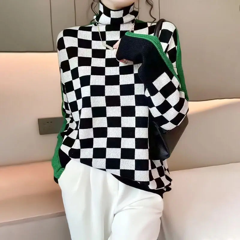 Women's Contrast-Color High-Neck Sweater