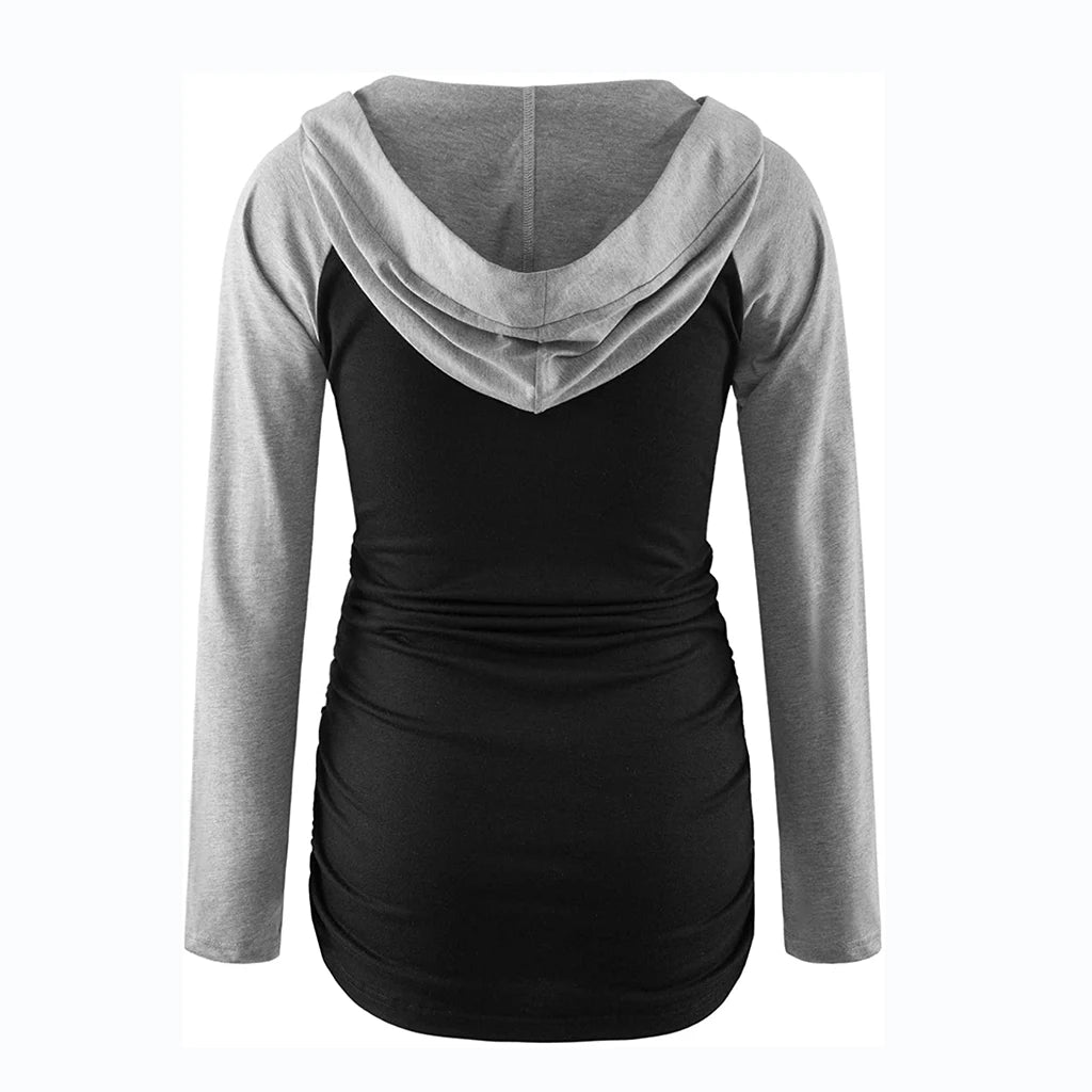 Striped V-Neck Maternity Hoodie