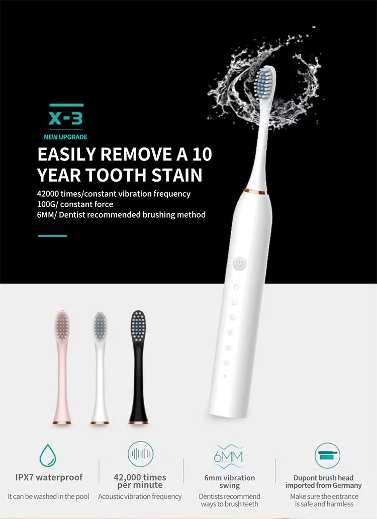 Rechargeable Electric Toothbrush with 4 Brush Heads