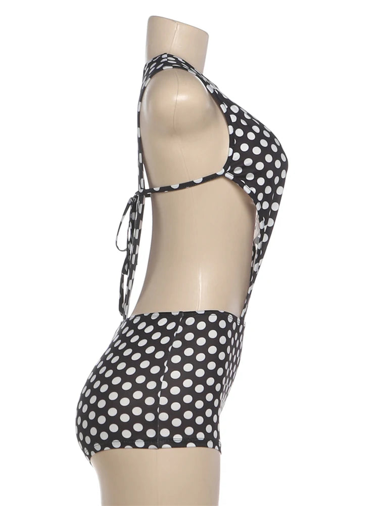 Women's Polka-Dot Bodysuit and Shorts Set