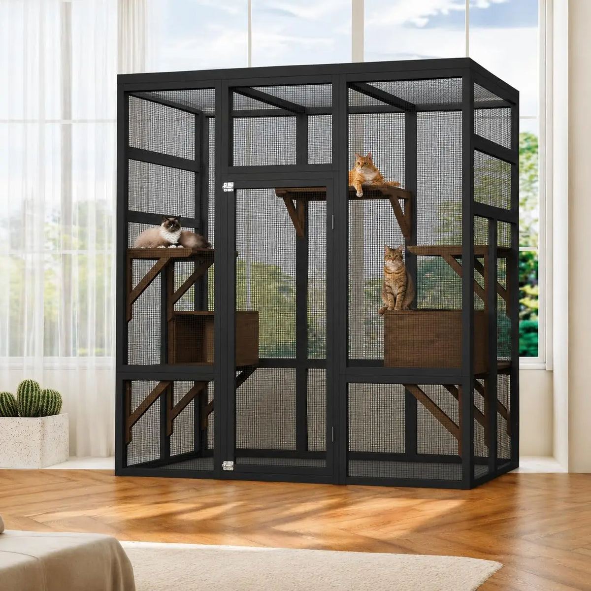 70" Wooden Outdoor Catio with Platforms & Rest Boxes