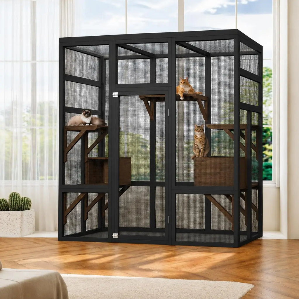 70" Wooden Outdoor Catio with Platforms & Rest Boxes