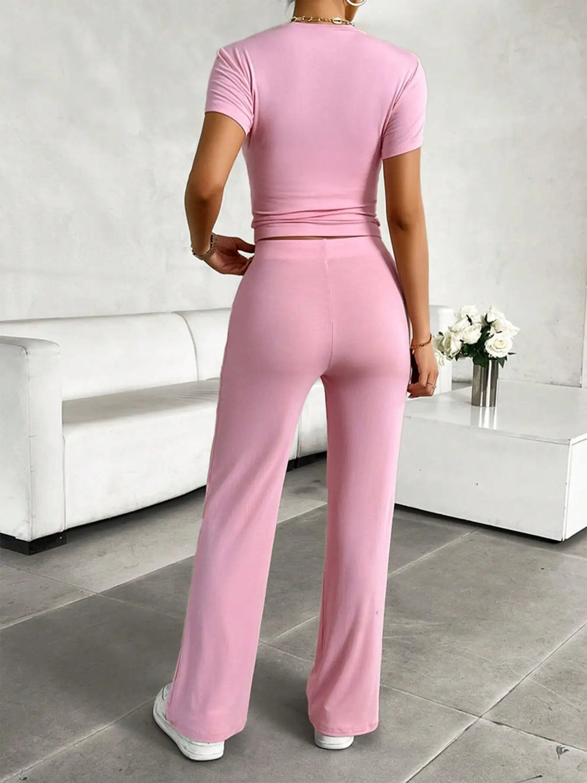 Solid Short-Sleeve Top & Pants Set