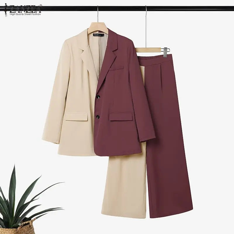 ZANZEA Patchwork Blouse and Pants Set