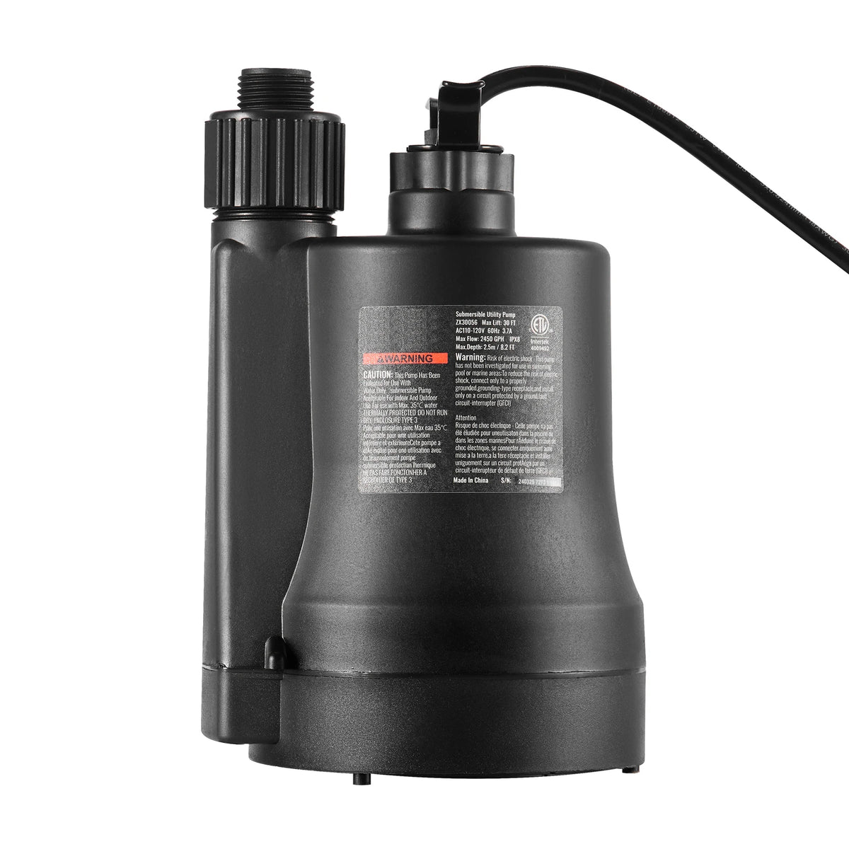 SucceBuy 1/3 HP 2450 GPH Submersible Utility Pump