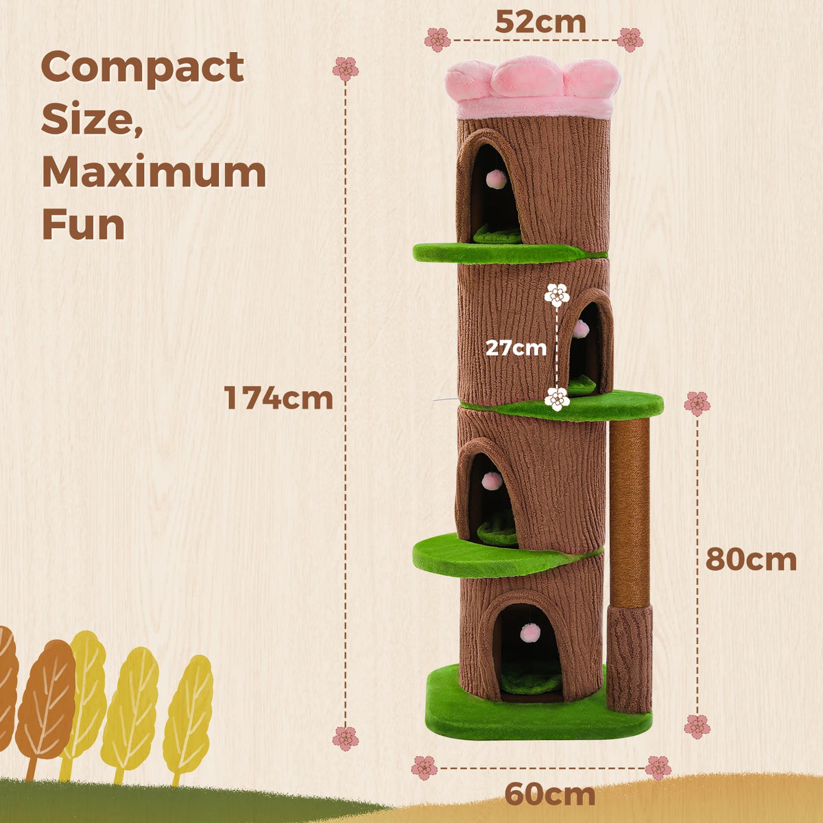 Large Cat Tree with Multiple Condos & Flower Bed