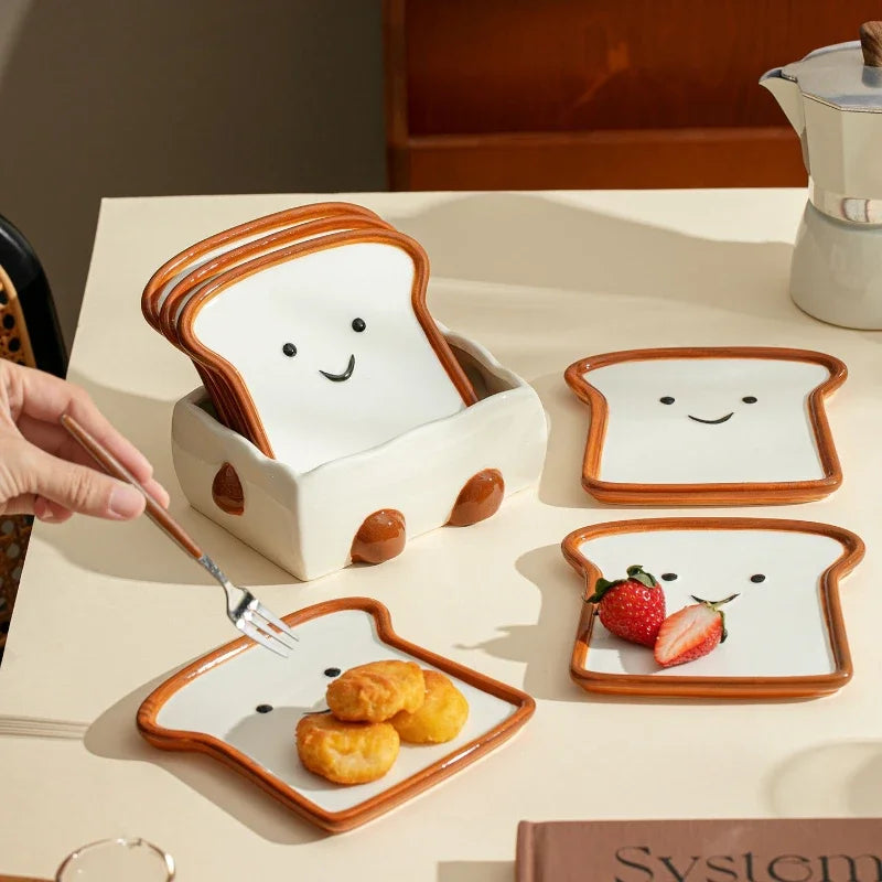 Smiling Toast-Shaped Ceramic Snack Dish