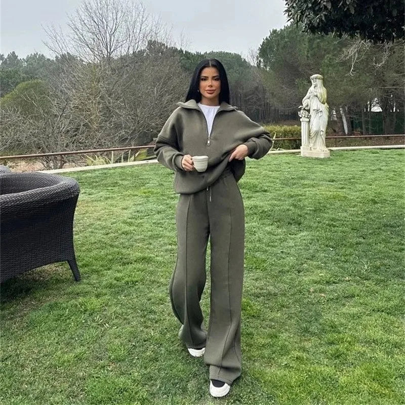 Women's Long-Sleeve Collared Top and Pants Set