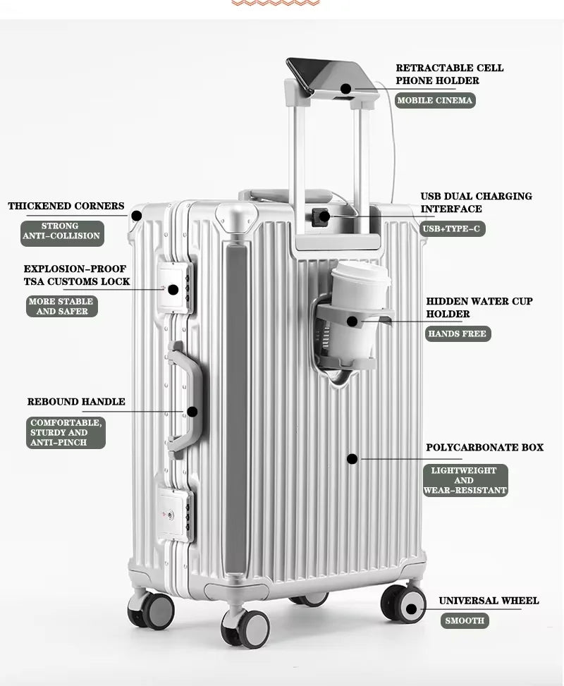 BunnyFly Suitcase Travel Suitcase Men Women 20 Carry-On Luggage Women PC Aluminum Frame Trolley Case TSA Password Lock Whispering Desires Shoppe