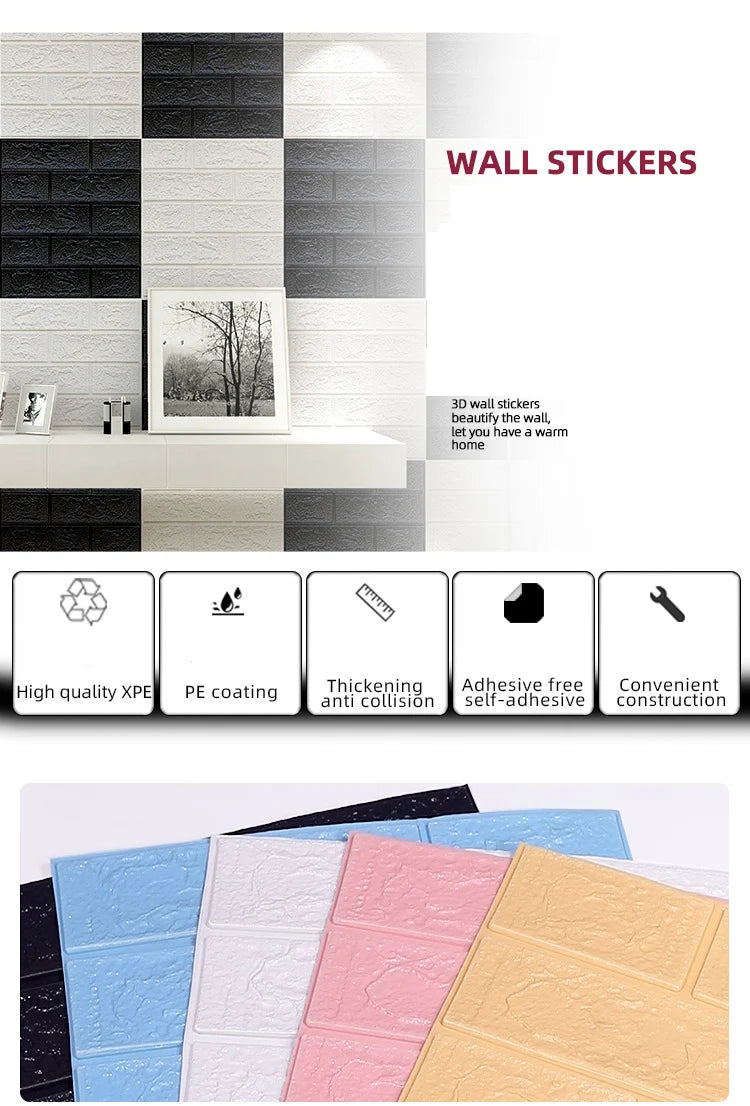 3D Brick-Style Self-Adhesive Wallpaper Roll