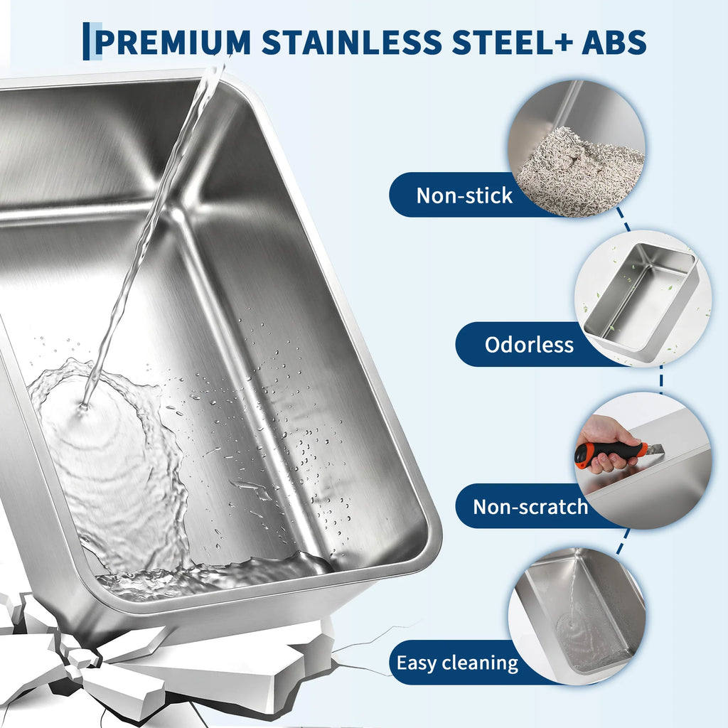 Enclosed Stainless Steel Cat Litter Box with Scoop
