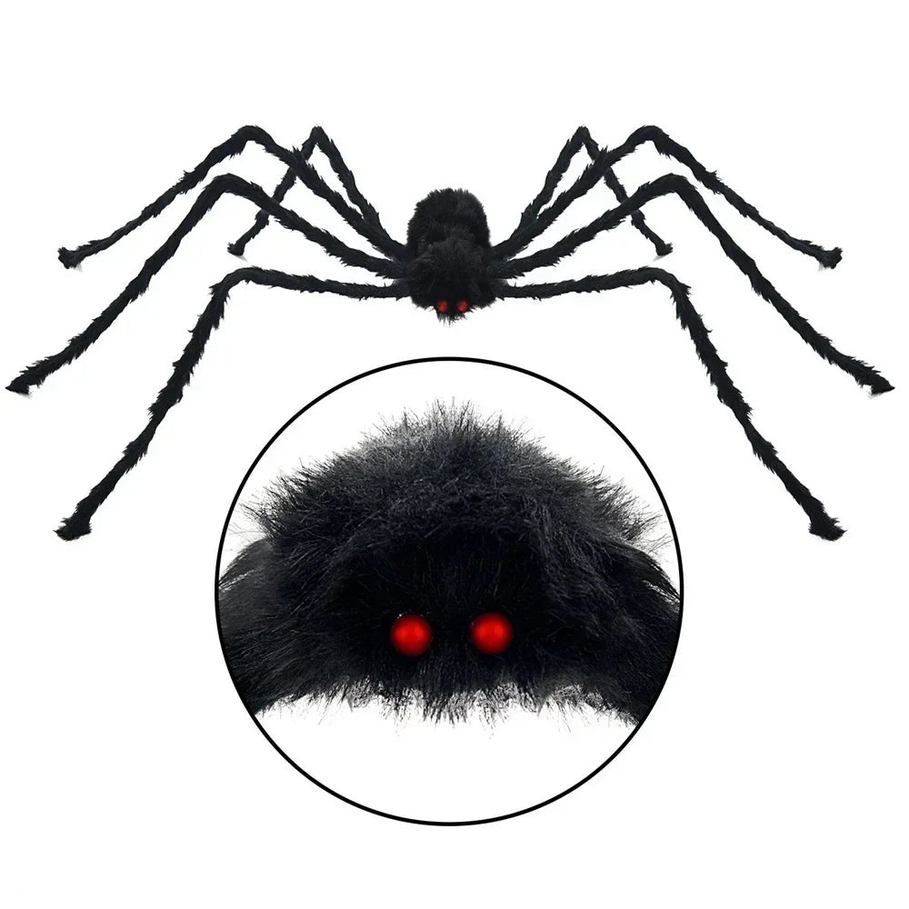 Black Plush Spider Halloween Decoration, 30–200 cm