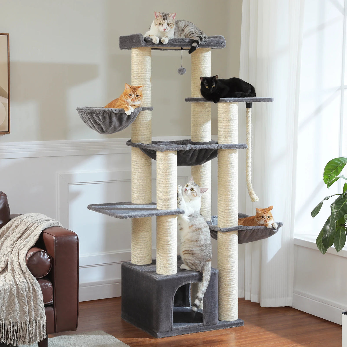 Large Cat Tree for Big Cats Robust Cat Tower with Several Levels Cat House Climbing Tree with Hammock 11 Sisal Posts Large Perch Whispering Desires Shoppe