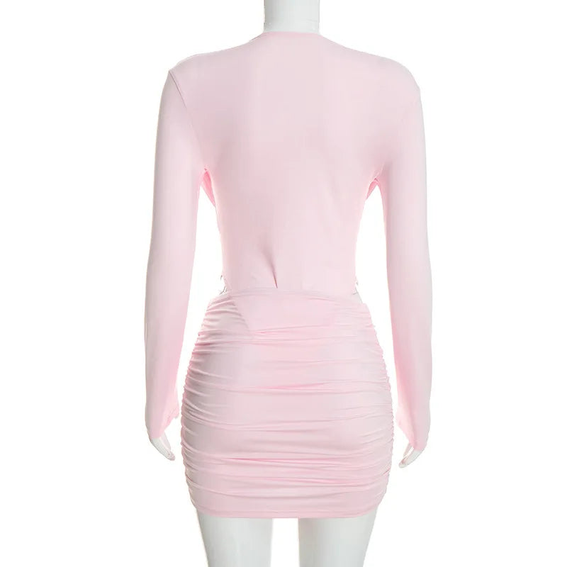 Nsauye Long-Sleeve Bodysuit & Mini Skirt Set
