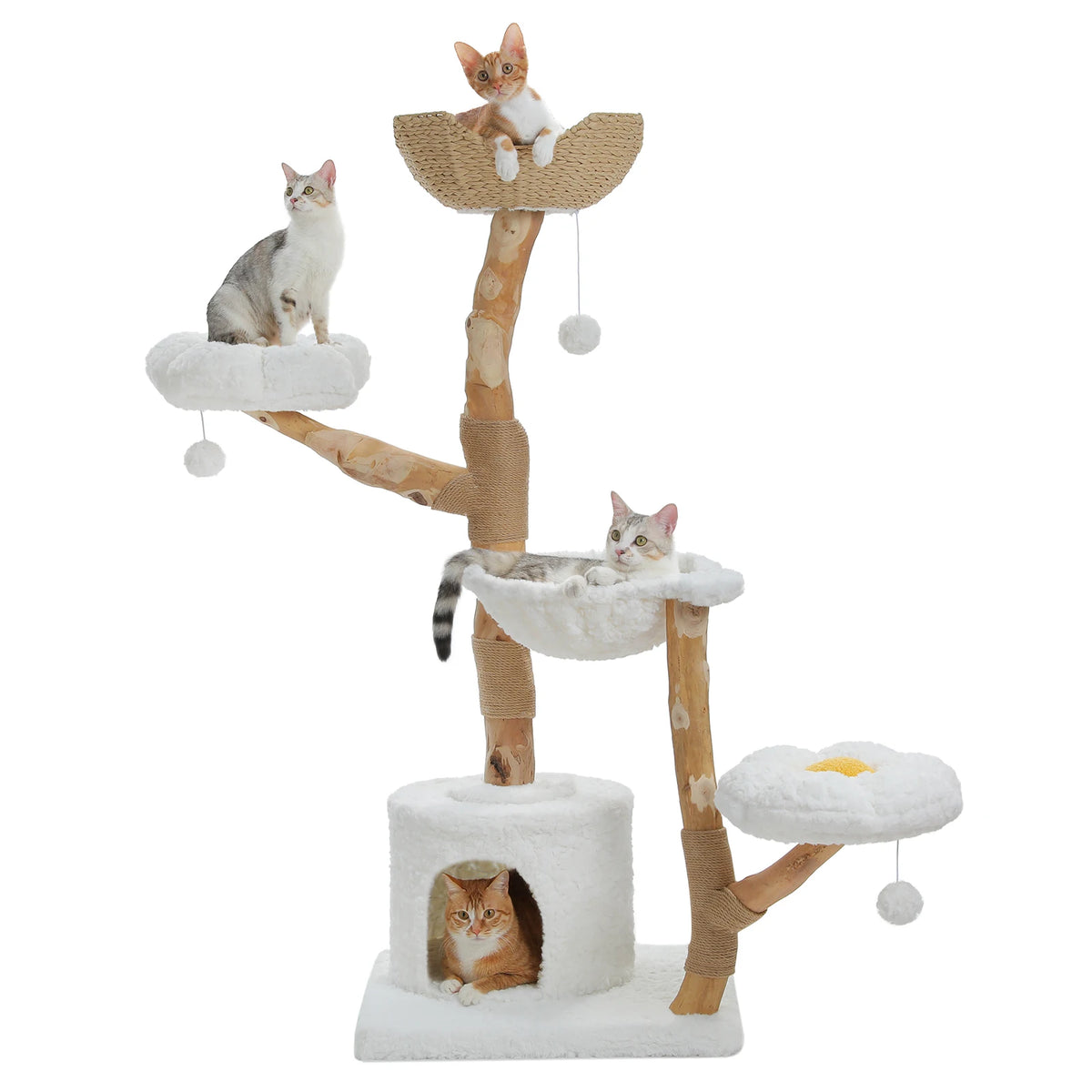 Flower Cat Tree with Wicker Basket Bed