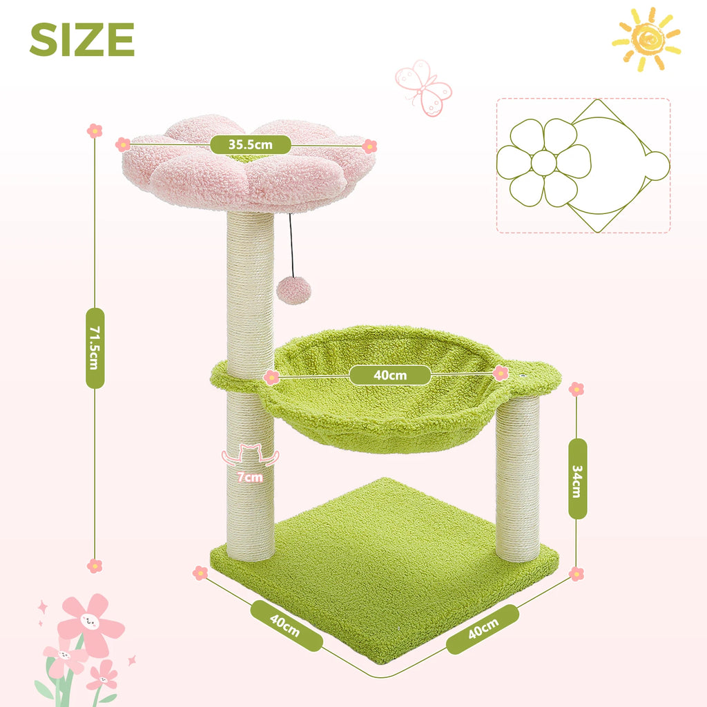 71cm Flower Cat Tree with Hammock & Scratching Post