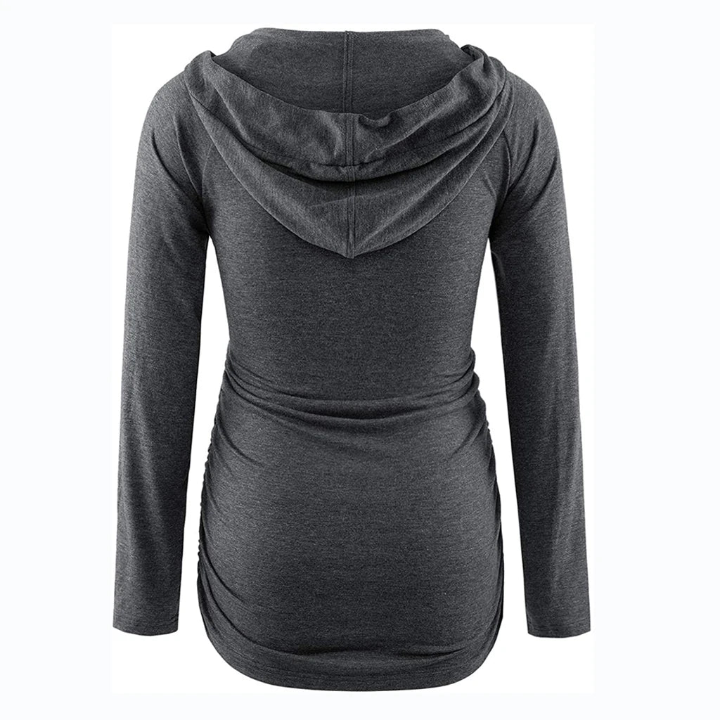 Striped V-Neck Maternity Hoodie