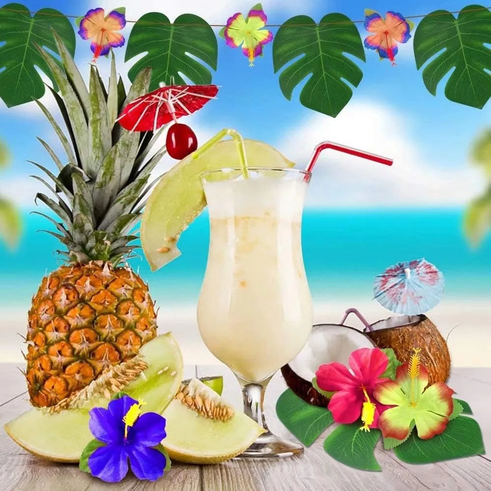Tropical Palm Leaves & Hibiscus Flowers, 20 Pieces