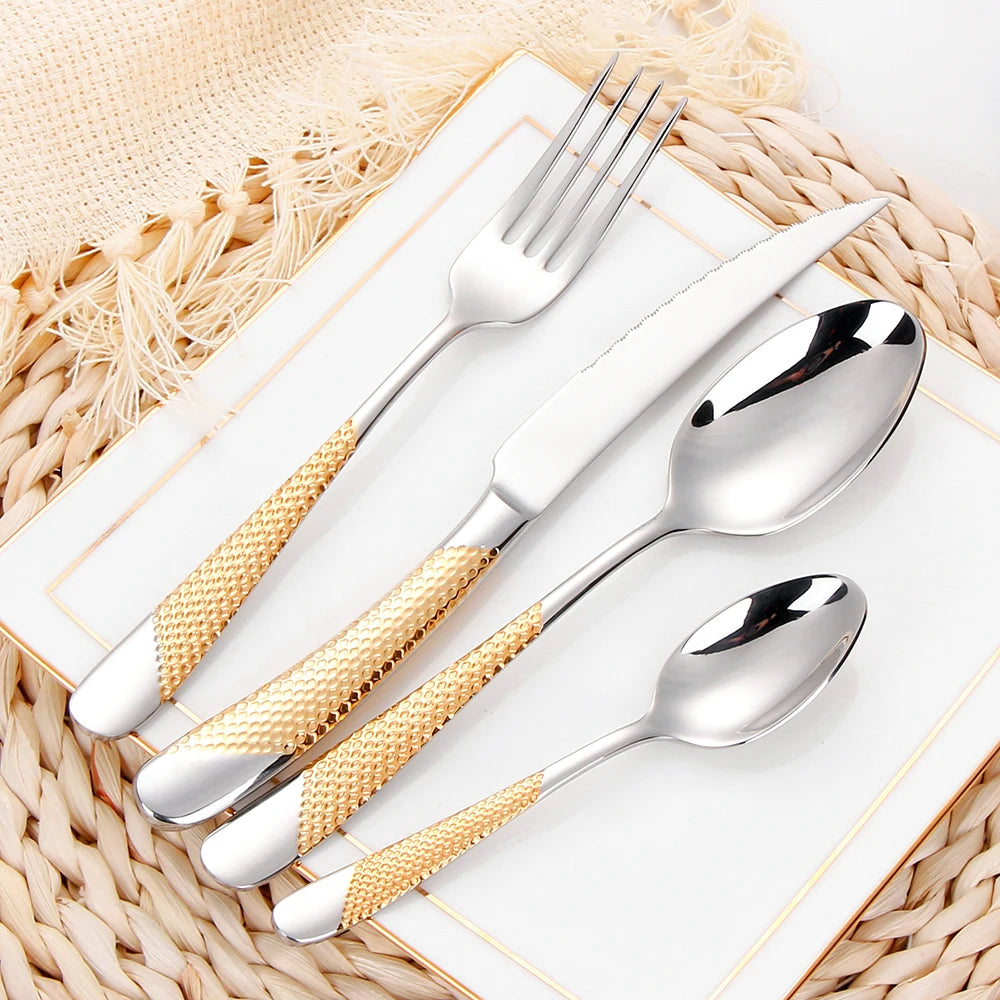 Hammered-Handle Stainless Steel Flatware Sets