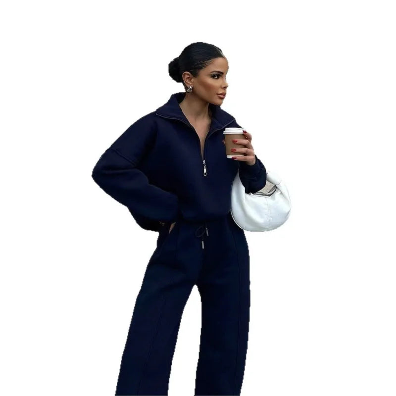 Women's Long-Sleeve Collared Top and Pants Set