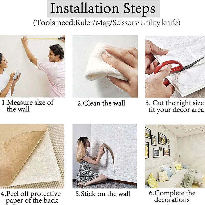 3D Self-Adhesive Foam Brick Wall Panels